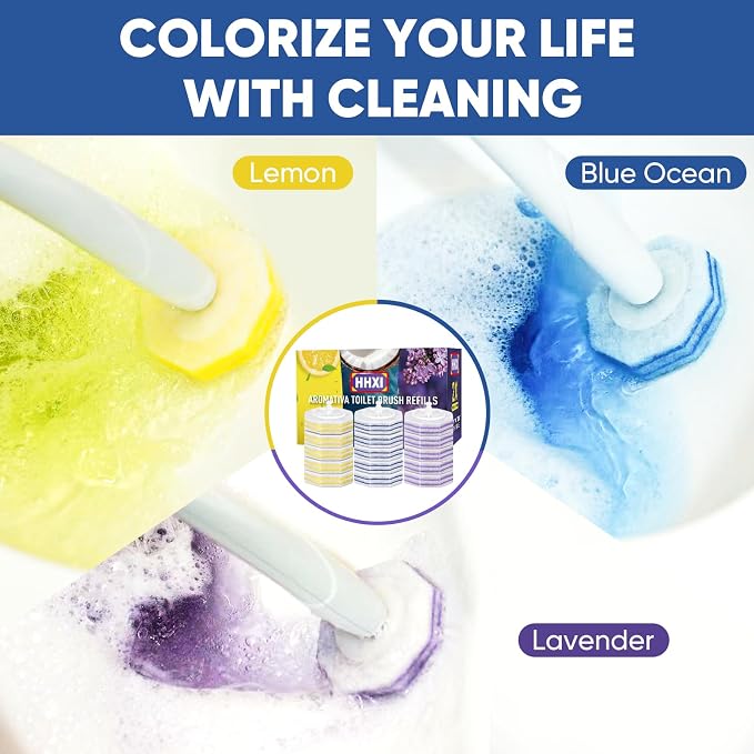 Aromative Toilet Brush Refills, Double-Layer Cleaning Pads Added, Compatible with Most Toilet Brushes，Lemon, Blue Ocean, Lavender（Patented）