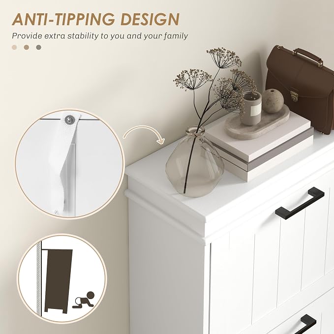 HOMCOM Shoe Storage Cabinet with 3 Flip Drawers, Narrow Shoe Cabinet, White | Freestanding, Adjustable Shelves, Slim Hidden Rack Organizer, Entryway, Hallway