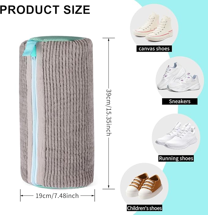 2 Pack Shoe Washing Machine Bag, Laundry Shoe Bag for Washer and Dryer, Reusable Shoe Cleaning Bag for Sneakers and All Shoes Types with Self-Locking Zipper(Gray)