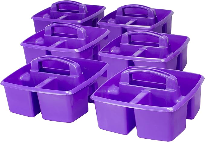 Storex 3-Compartment Small Craft Caddy – Multipurpose Classroom Organizer with Handle, Purple, 6-Pack (00944C06C)