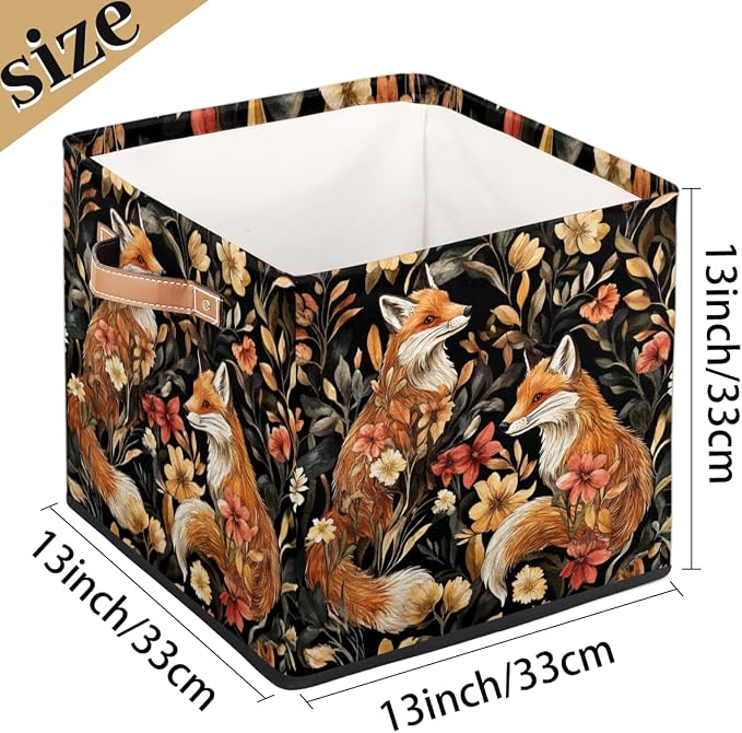 TropicalLife Fox Storage Cube, 13 Inch Fabric Cube Storage Organizer Bin for Shelves Clothes, Decorative Foldable Storage Boxes