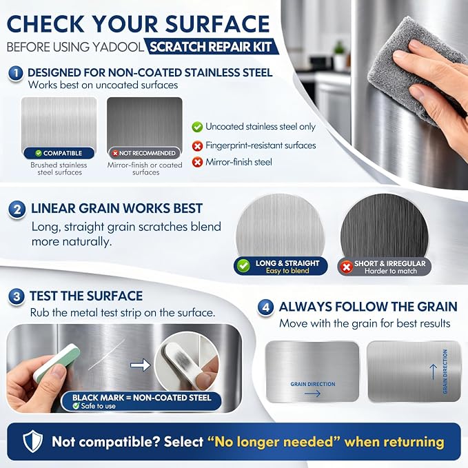Stainless Steel Scratch Remover Kit, Ideal for Refrigerators, Fridge, Stoves, Sinks, Dishwasher Doors & Appliances Scratch Repair & Polish, Use for Non-Coated Stainless Steel Metal Repair Kits