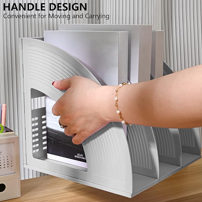 Marte Vanci Magazine File Holder Book Desktop Organizer Plastic Storage Sturdy Vertical 3 Section Folder Light Gray