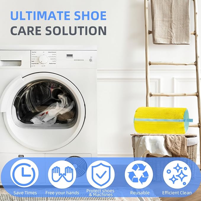 Shoe Washing Bag for Washing Machine,Fluffy Fibers Keep 360° Wrap-around Cleaning for All Types Shoe And Sizes,Laundry Shoe Bag for Washer and Dryer, Reusable Shoe Cleaning Bag for Sneaker