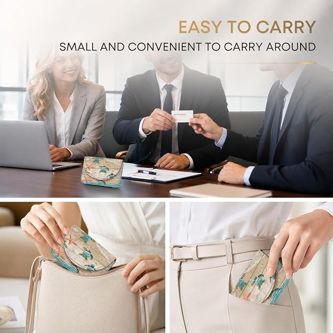 Business Card Holder，PU Leather Business Card Case Wallet Sea Turtle-2 | Pocket Travel Name Card Case for Men and Women Gift，Portable Magnetic Business Card Carrier for Purse