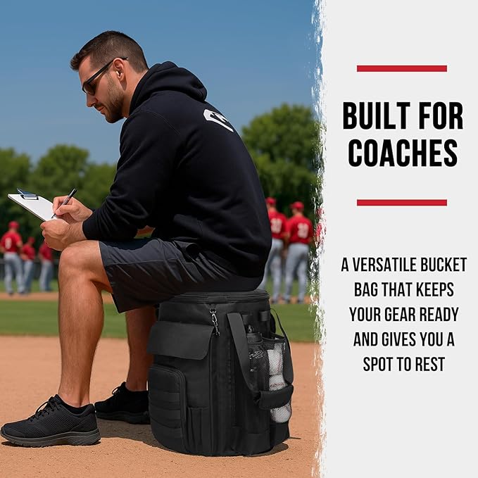 Baseball Bucket Bag, Softball Coaches Bags Fit 6 Gallon Buket, Baseball Coaching Accessories with Multiple Pockets