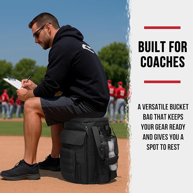 Baseball Bucket Bag, Softball Coaches Bags Fit 6 Gallon Buket, Baseball Coaching Accessories with Multiple Pockets