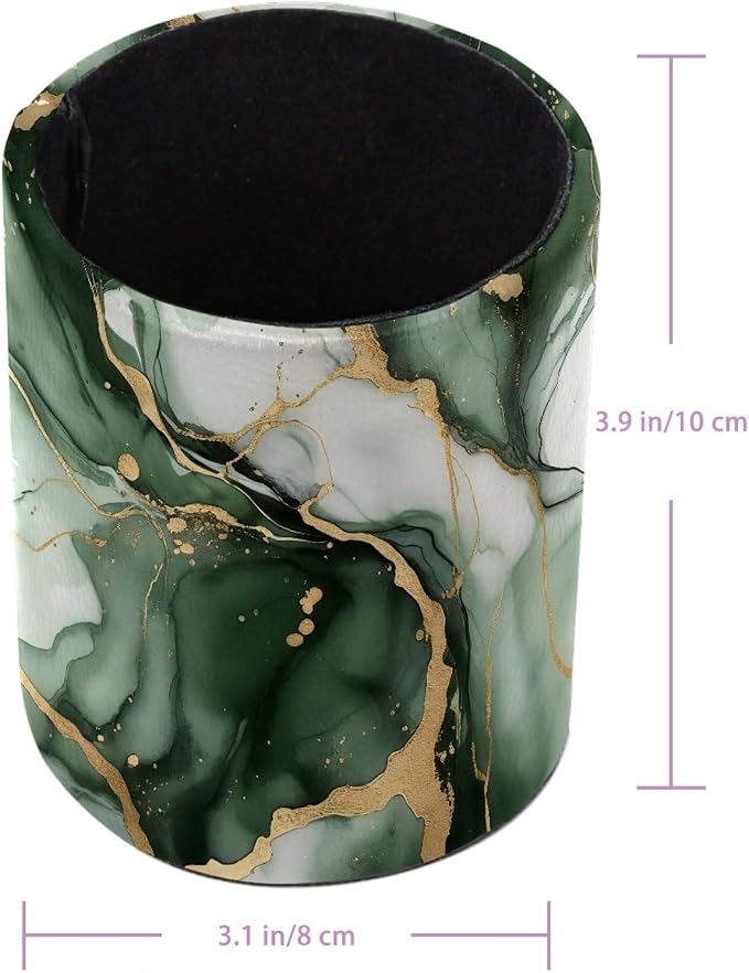 Faux Leather Pen Holder for Desk, Pencil Organizer Green Marble Texture Pen Cup Desk Decor Makeup Brush Holder Storage for Office Home