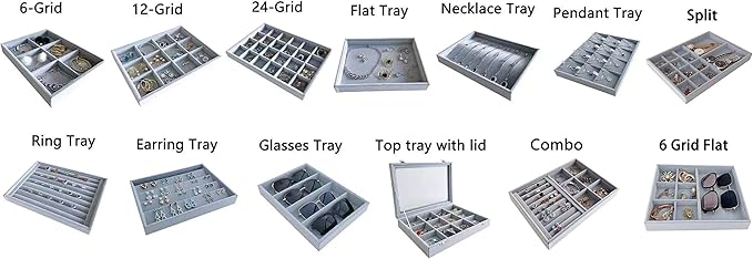 Gray Velvet Stackable Organizer Premium Quality Stackable Tray for Rings Accessaries Jewelry Collectibles Closet Orgnization Drawer Dividers Inserts