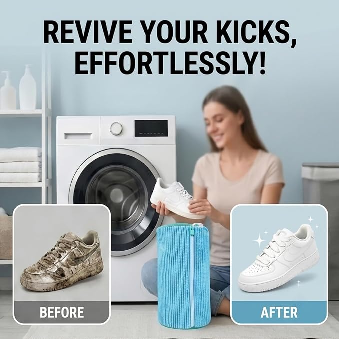 2 Pack Shoe Washing Machine Bag, Works for Washer & Dryer, Reusable Laundry Bag with Self-Locking Zipper, 360° Deep Cleaning for Sneakers and Tennis Shoes (Blue)