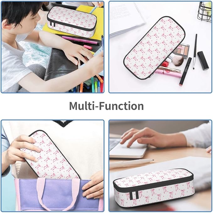 Pink Bow Large Pencil Case for Girls Boys, Pencil Pouch Pen Bag Kids Teen | Big Capacity with Flip Top Zipper Stationery Organizer Storage Back to School Supplies for School Office College Student