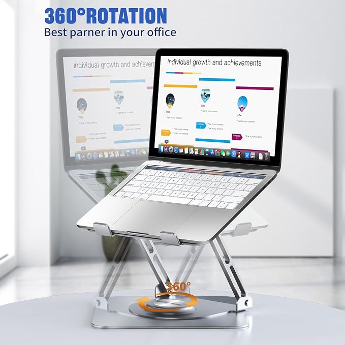 JOYEKY Laptop Stand for Desk, Adjustable Computer Stand with 360° Rotating Base, Ergonomic Laptop Riser for Collaborative Work, Foldable & Portable Laptop Stand, fits for All 10-16" Laptops