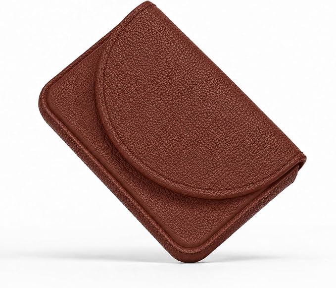 Business Card Holder，PU Leather Business Card Case Wallet Brown | Pocket Travel Name Card Case for Men and Women Gift，Portable Magnetic Business Card Carrier for Purse