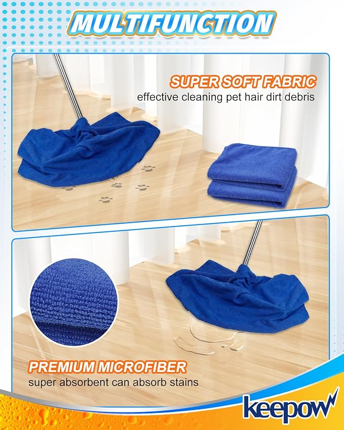 KEEPOW 6PCS Extra Large Microfiber Cleaning Cloth, 30"x20" Washable Reusable Floor Cloth for Squeegee Mop House Floor Kitchen Car Window Highly Absorbent, Lint and Streak Free (Green & Blue & Grey)