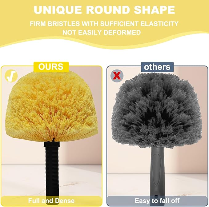 2 Pack Robust Cobweb Duster Head Brush – Superior Twist-On Web Cleaning Tool – Spider Web Remover Brush Compatible with Standard 3/4 Inch Threaded Poles for Outdoor & Indoor Use – Head Only (Yellow)