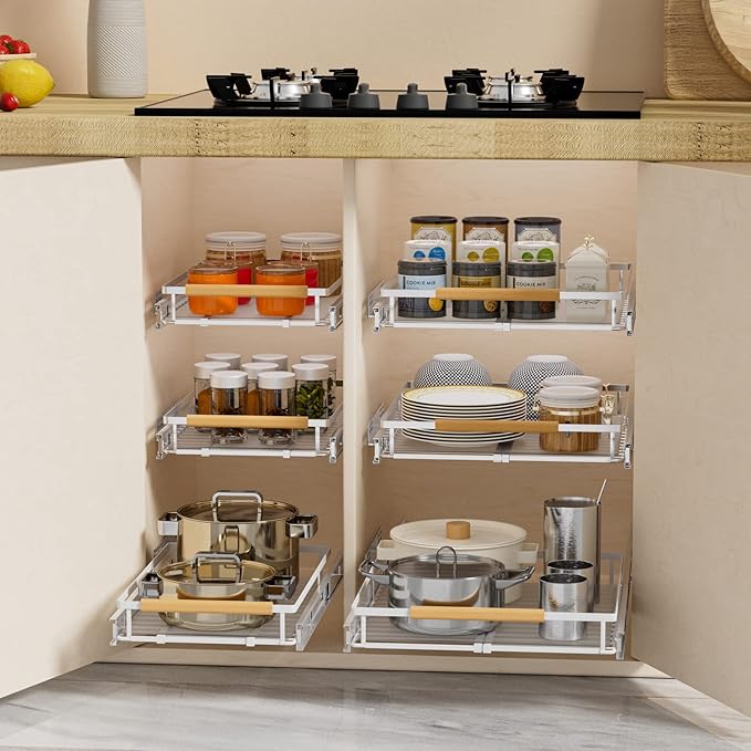 SANNO Pull Out Cabinet Organizer, Sliding Shelf, Pots and Pans Organizer, Expandable Shelf Drawer, Width 12.118.4"