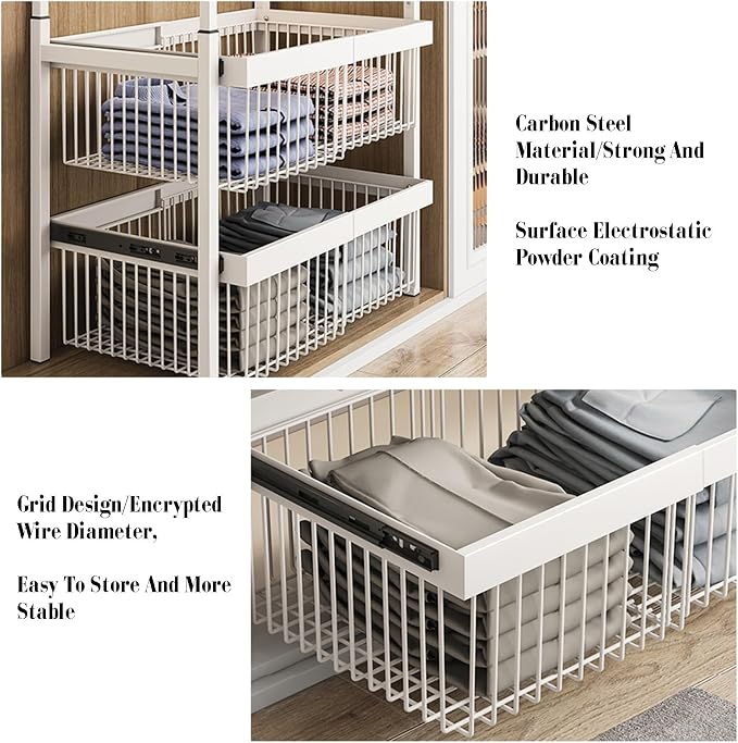 Expandable Cabinet Pull Out Basket,Carbon Steel Stackable Storage Bins,1-3 Tier Stackable Shelf Baskets Organizer,for Office Bathroom Bedroom(3 tier)