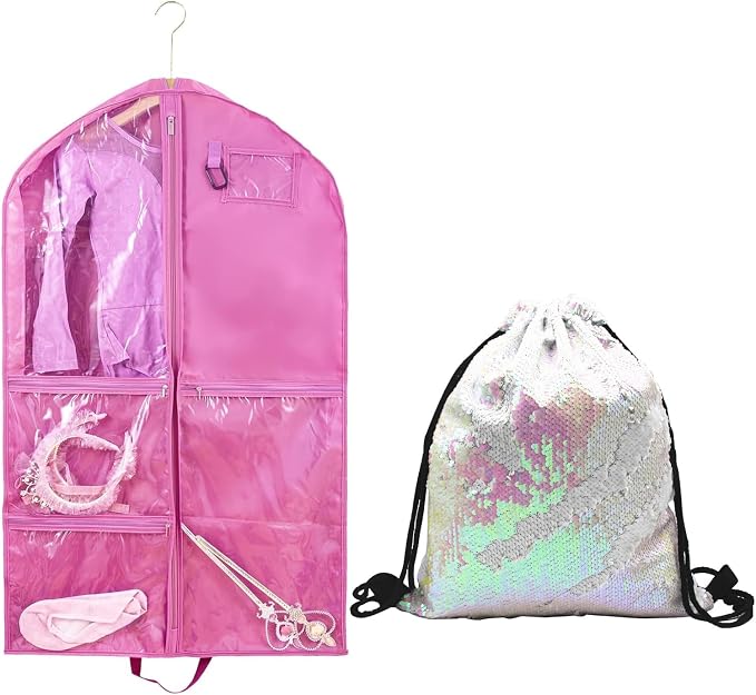 Dance Costume Garment Bag for Dancers with Backpack Storage Bag,40 inch Kids Garment Bag for Dance Competitions with Pockets for Dance Costumes,Cheer Uniform Garment Bags for Hanging Clothes Travel