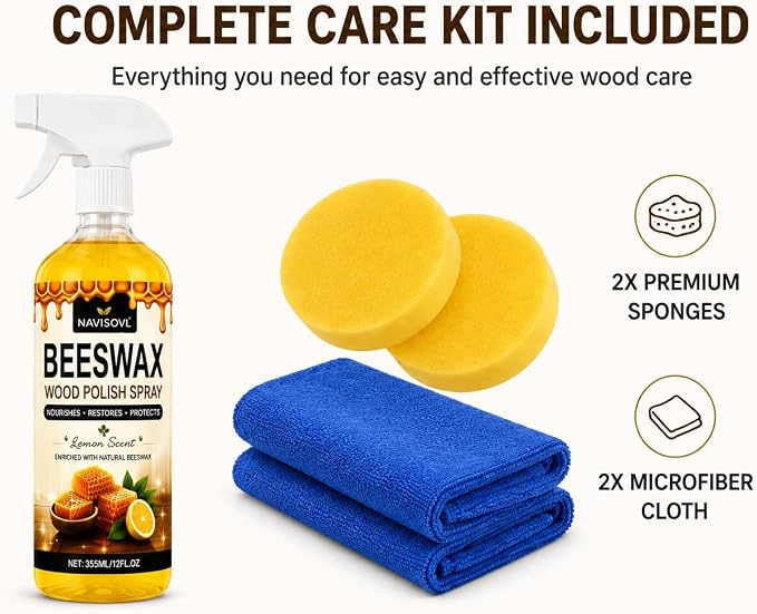 2 PCS 355ml*2, 2026 New Beeswax Wood Polish Spray Furniture Polish and Cleaner Natural Wood Polish Spray for Living Rooms Kitchens Wood Furniture Floors Cleans Restores Shine Scratches
