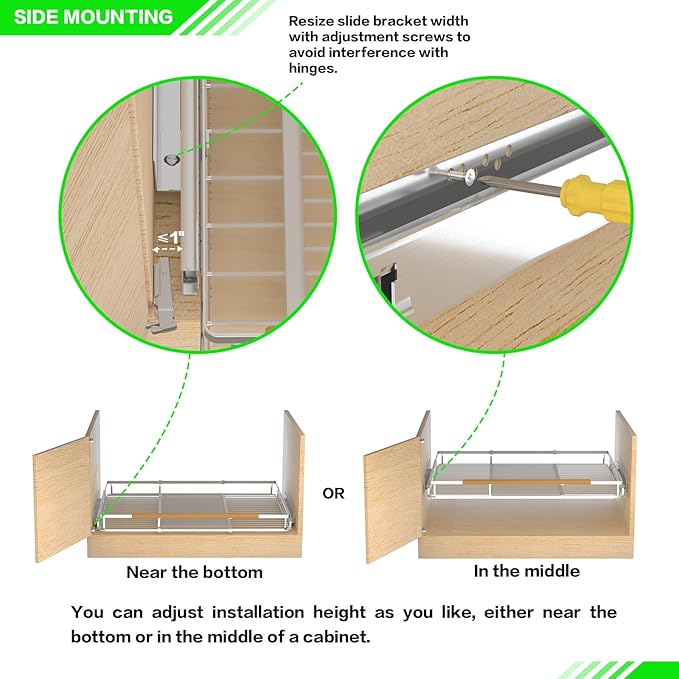 Expandable Pull Out Drawer Cabinet Organizers, Heavy Duty Slide Out Storage Shelf for Home Kitchen Pantry Cupboard Pots Pans, Adjustable Width from 16.2" to 26.2", Stainless 2 Packs
