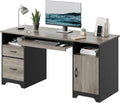 59" Executive Desk with 2 Drawers, File Cabinet & Keyboard Tray, Gray | 59 Inch Executive Desk With 2 Drawers & File Cabinet. Industrial Wood Workspace Keeps Your Home Office Organized