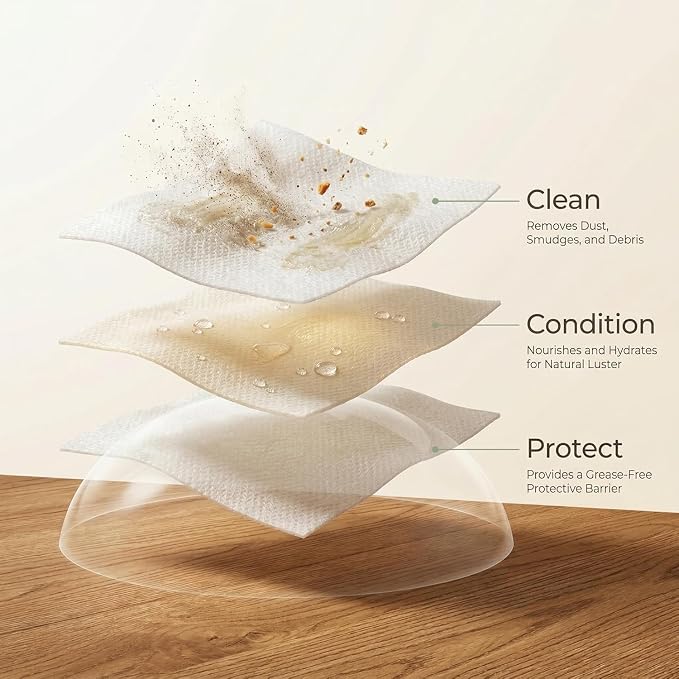 Wood Cleaning Wipes 90 Ct, Clean, Polish & Condition | Restore & Protect Shiny Surface, Wet Cleaner Wipes for Wooden Furniture, Kitchen Cabinets, Doors, Desks, Tables & Carved Wood
