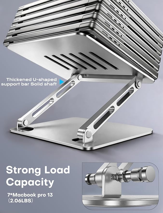 LOXP Aluminum Laptop Stand, Adjustable Laptop Stand for Desk Foldable | Portable Laptop Riser, Ergonomic Computer Notebook Holder for Desk, Office Desk Accessories (10-15.6'') - Silver
