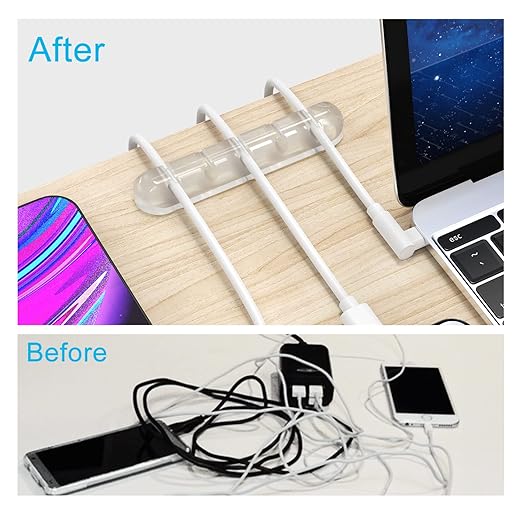 INCHOR Cord Organizer, Clear Cable Clips Cable Management, Cable Organizers USB Cable Holder Wire Organizer Cord Clips, 2 Packs Cord Holder for Desk Car Home and Office (5, 3 Slots)