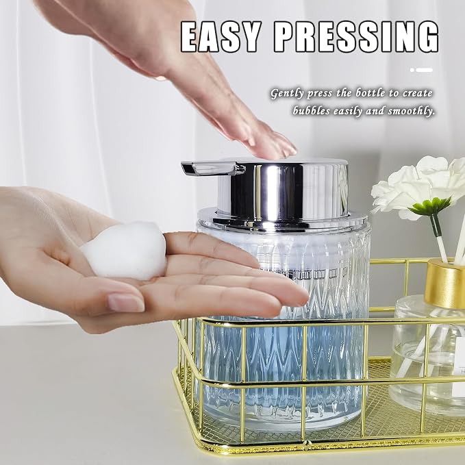 Glass Hand Foaming Soap Dispensers with Silver Pump Refillable Hand Soap Dispenser for Bathroom Kitchen (2Pack-D884+D888)