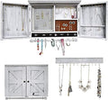 GLANT Rustic Wall Mounted Jewelry Organizer with Wooden Barndoor Decor,Wooden Wall Mount Holder,Jewelry holder for Necklaces, Earings, Bracelets, Ring Holder. Includes matching hook organizer