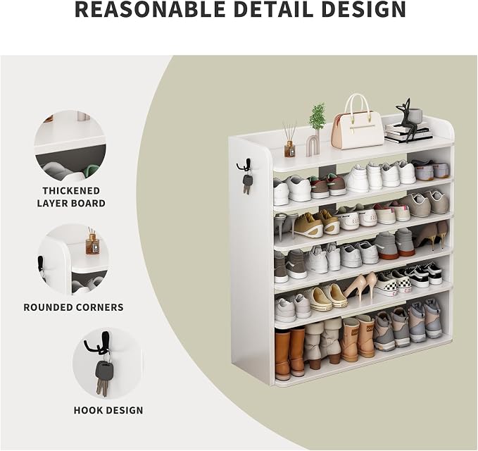 5 Tier Shoe Rack, Wooden Shoe Storage Cabinet, Large Capacity Tall Shoe Shelf Free Standing Shoe Rack Organizer for Closet Entryway Garage Bedroom, Black
