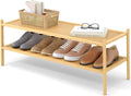 Smiry Bamboo Long Shoe Rack, 2 Tier Shoe Organizer for Entryway & Closet, Stackable Free Standing Storage Shelf for Shoes, Bags & Plants, Natural