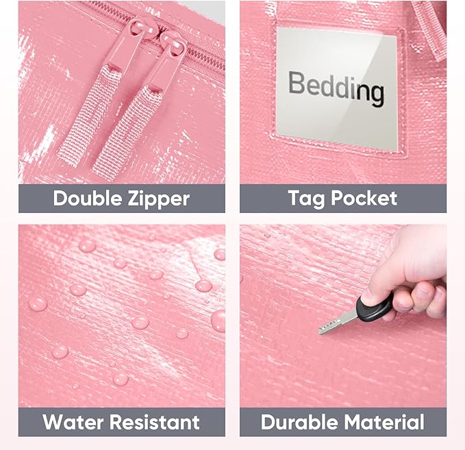 TICONN 2 Pack Extra Large Moving Bags Heavy Duty with Zippers & Carrying Handles, Durable Storage Bags Moving Boxes for Closet Organizers and Storage (2 Pack, Coral)