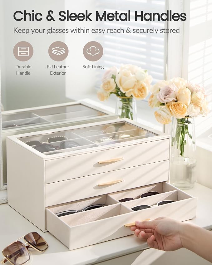 Lolalet Enlarged Sunglasses Organizer for women | Multi Eyewear Storage Box, Eye Glasses Case Display Holder with Clear Lid for Eyeglass Collection