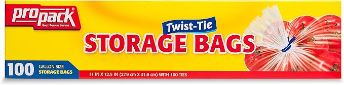 Disposable Plastic Storage Bags with Original Twist Tie, 1 Gallon Size, 400 Bags, Great for Home, Office, Vacation, Traveling, Sandwich, Fruits, Nuts, Cake, Cookies, Or Any Snacks (4 Packs)