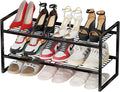 2 Tier Shoe Rack for Closet, 27 Inch Long Square Shoe Storage Organizer for Shelves, Heavy Duty Metal, Easy Assembly Stackable, Black