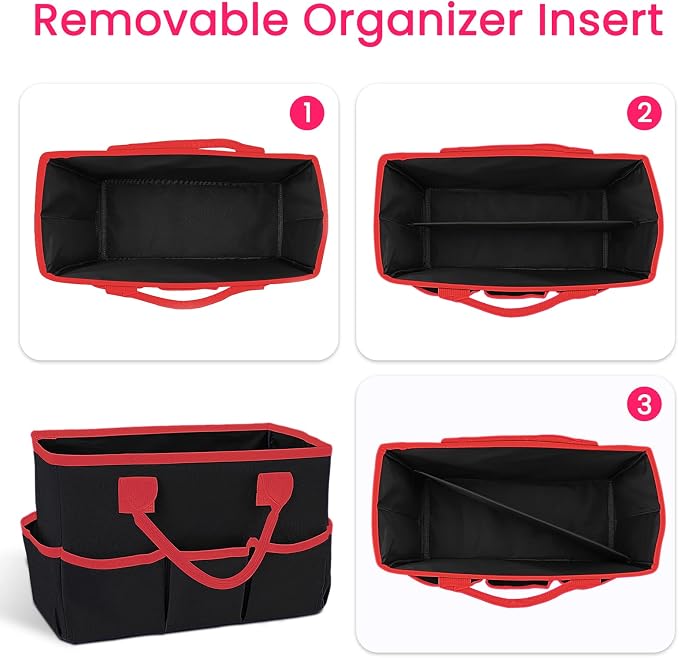 Desktop Tote and Organizer, Teacher Helper caddy Bag for Arts, Books, Stationery, Office Desk Organization, Make-up Storage with Handles for Travel (Black)