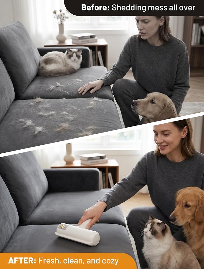 ORDORA Pet Hair Remover Roller, Reusable Lint Roller for Dog and Cat Hair | Portable Pet Hair Roller with Large Fur Bin for Couches, Bedding, Car, Rugs & Furniture, No Refills or Batteries, Pet Homes