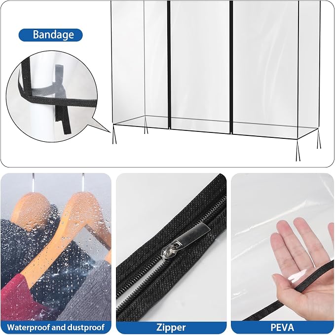 Zilink Clear Garment Rack Cover Transparent Clothes Rack Cover 72 in | Waterproof, Dustproof, Breathable, 2 Durable Zippers, Clear Clothing Rack Cover for Garment Rack (Rack Not Included)