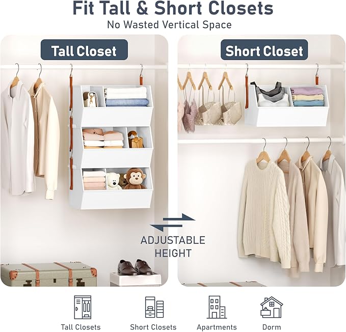 Hanging Closet Organizer Extra Large, Clothes Hanging Shelves for Closet with Divider, Collapsible Closet Storage System, Fabric Storage Bins for Home, Dorm, Rv, Sweaters, Handbags, Underwear, Sock