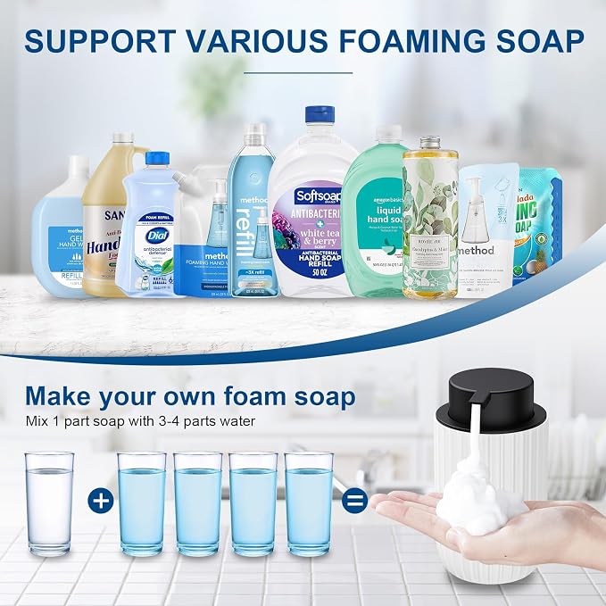 Ceramic Foaming Soap Dispenser, 12 oz Bathroom Foam Hand Soap Dispenser, Refillable Lotion Soap Dispenser with Removable Pump for Kitchen Hand Wash Dispenser, Modern Home Decor(2Pack-White)