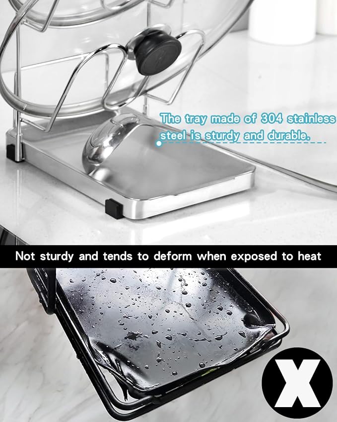 YQh Pot Lid Holder, Two-Compartment Stainless Steel Cooking Rack, Spoon Rest with Lid Holder, Spatula Holder for Counter, Stove Top Shelf Spoon and Lid Rest, Pot Lid Organizer