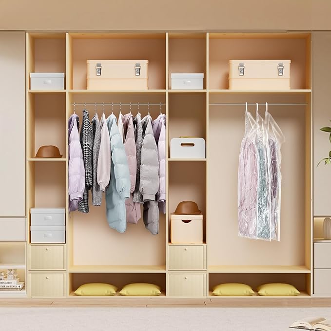 Hanging Vacuum Storage Bags For Clothes With Hand Pump,Coat Storage Bag Hanging,Vacuum Bags For Clothes,Space Saver Vacuum Storage Bags,Garment, Clothing, Dress, Suit, Long Coat, Jacket(Short 6 Pack）