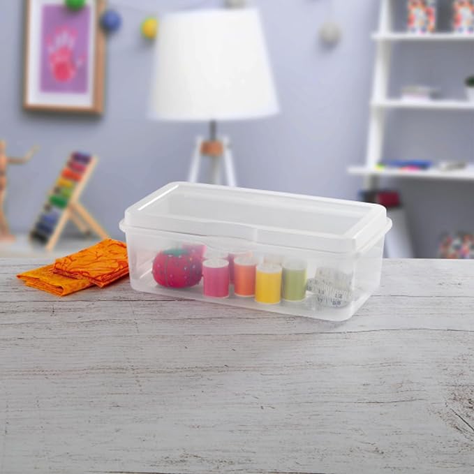 Sterilite 18-Pack FlipTop Stackable Rectangular Storage Bin with Hinging Lid, Clear | Bin with Hinged Lid, Stackable Multipurpose Organizer for Art & Craft Supplies, Accessories, Photos & CDs, Home or Office Use