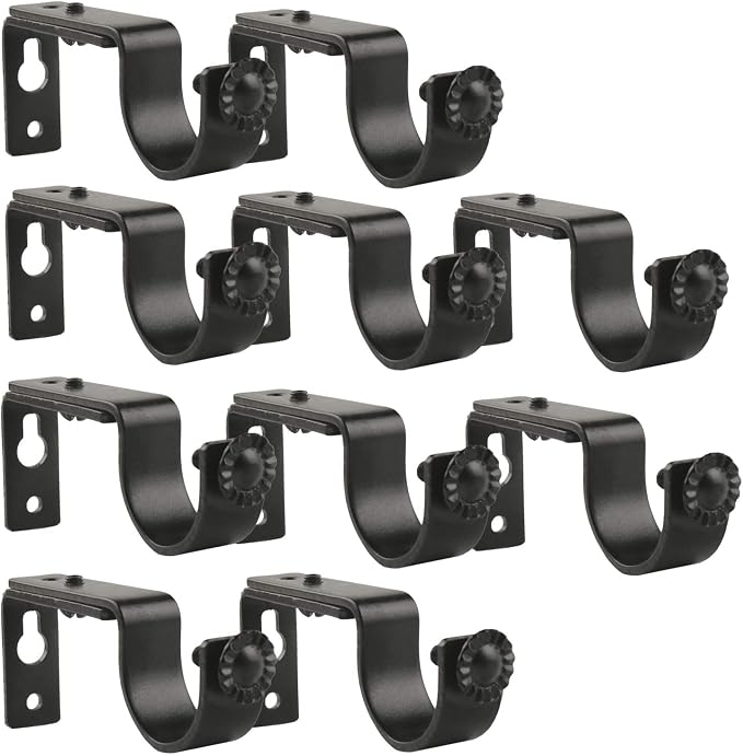 Eau 10 Pieces of Adjustable Black Curtain Rod Brackets, Heavy Duty Single Curtain Rod Holders for Maximum 1 Inch Rod, Wall-Mounted