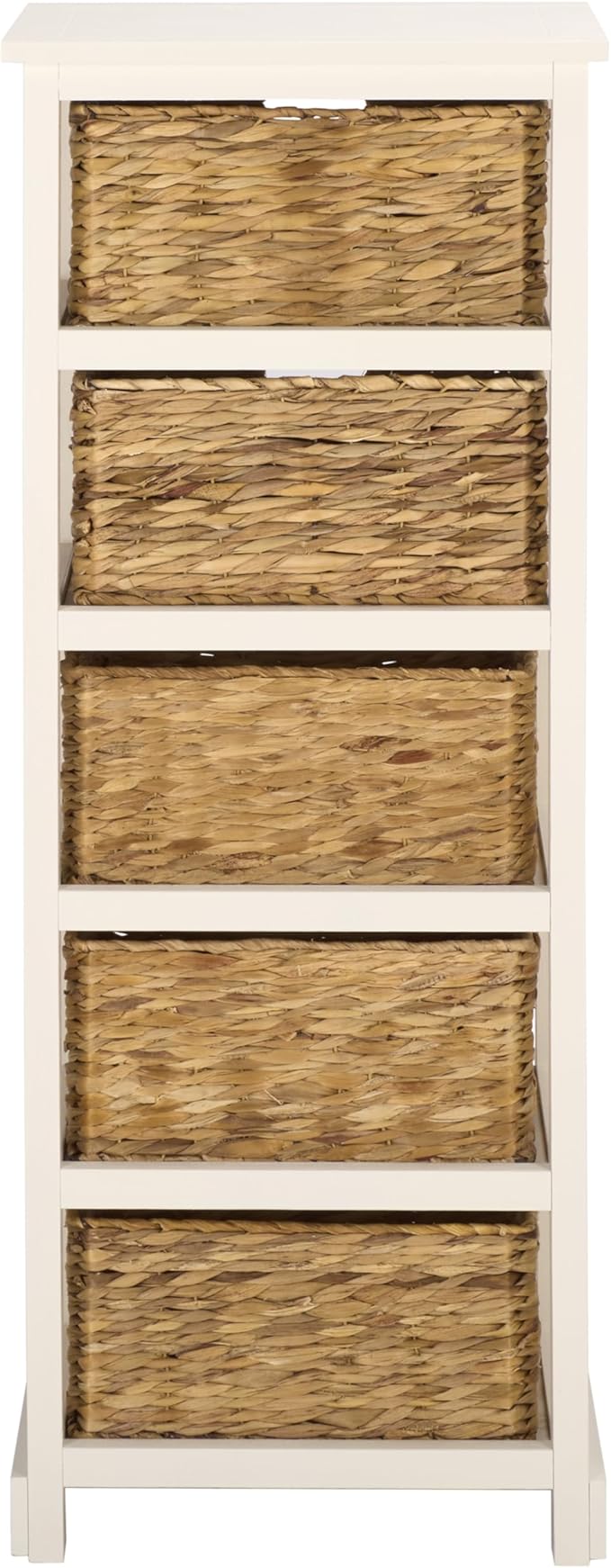 SAFAVIEH Home Collection Vedette Distressed White 5-Drawer Wicker Basket Storage Tower (Fully Assembled)