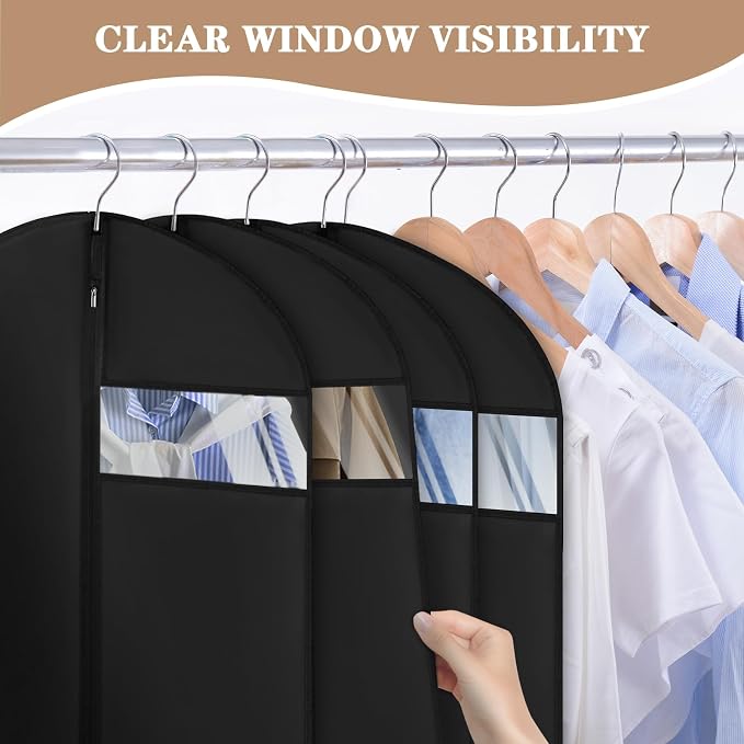 20 Pack Garment Bags for Hanging Clothes,Suit Bags For Closet Storage and Travel with Clear Window 40-inch Suit Garment Bag for Men Women Skirt Shirt Coat,Black