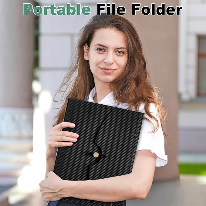 Sooez 7 Pocket Expanding File Folder, Premium Accordion File Organizer with Bungee Closure, Letter Size Folders for Documents, Portable Filing Folders for School Office Supplies, Black