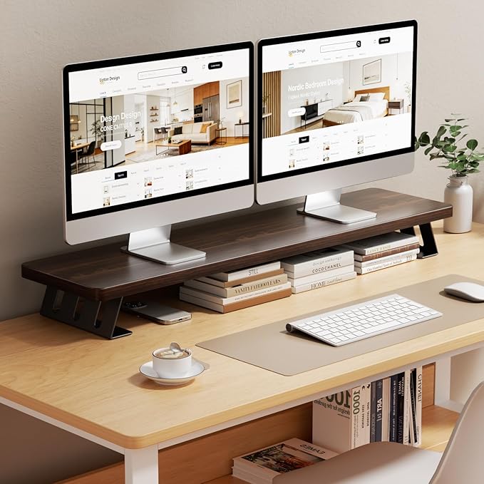 Monitor Stand Riser, 39 Inch Large Wood Monitor Stands for 2 Monitors