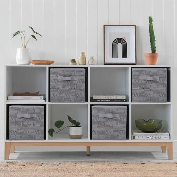 ShellKingdom Foldable Fabric Storage Cubes and Cloth Organizer Drawer for Closet and Toys, 6 Pack (Dark Gray with Black Stripe)